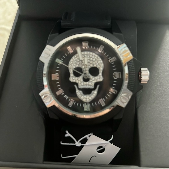 Ed Hardy men’s skull dial Matte Black silicone strap analog watch … - Picture 2 of 8
